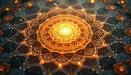 Leinwandbilder - Intricate glowing mandala design in abstract digital environment