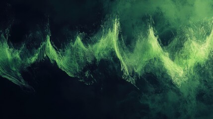Aufkleber - Green abstract particles forming wave-like patterns in darkness