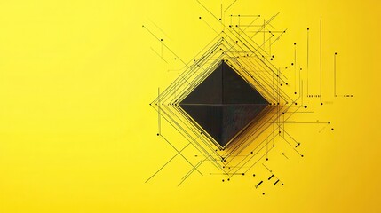 Leinwandbilder - Abstract dark square object with lines and dots on yellow background