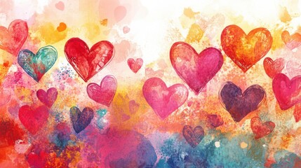 Aufkleber - Colorful painted hearts floating in abstract illustration