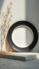 Aufkleber - Elegant plate with dried flowers in minimalist indoor setting
