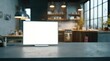 © Abdul - Blank screen monitor on a countertop in a rustic kitchen