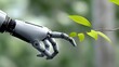 © pkproject - A robotic hand reaching toward a young tree sprout.