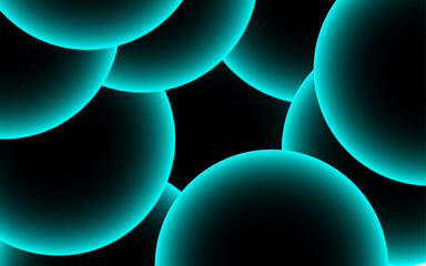 Leinwandbilder - Abstract digital artwork with concentric circular arcs with soft teal glow against a deep black background. Rhythmic and geometric pattern with futuristic and luminous appearance.