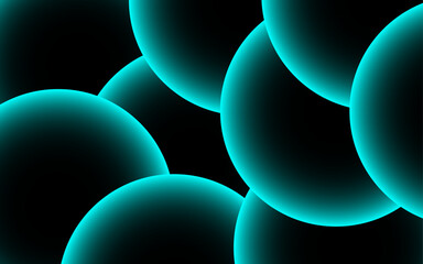 Aufkleber - Abstract digital artwork with concentric circular arcs with soft teal glow against a deep black background. Rhythmic and geometric pattern with futuristic and luminous appearance.