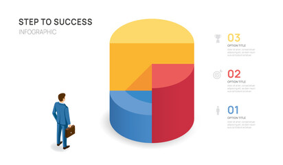 Wall Mural - infographics business pie chart three step options for success, vector illustration.