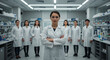 © dubogray1985 - A confident young female scientist stands at the forefront of a professional research team in a modern laboratory.