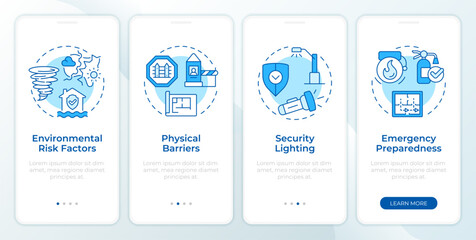 Wall Mural - physical security audit components blue onboarding mobile app screen. walkthrough 4 steps editable g