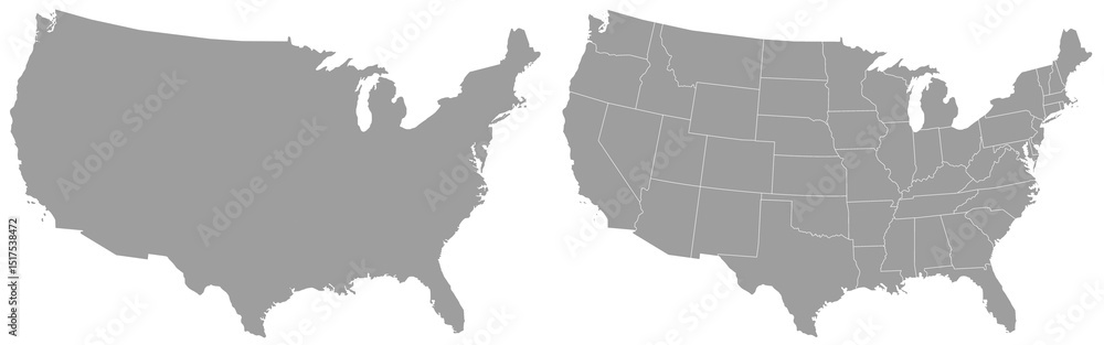 American map set. United States of America map set in grey color Stock ...