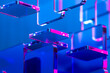 © Juanjo McLittle/Stocksy - Glass Grid Structures Floating in a Digital Sky Background 3D