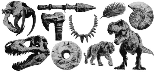 Wall Mural - set of prehistoric dinosaur halftone grunge vector design elements