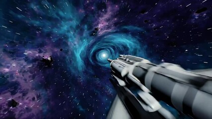 Wall Mural - Spaceship flying through galaxies and vibrant nebulas
