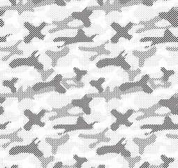 Fototapete - Abstract halftone seamless camouflage pattern. Repeating digital dotted hexagonal camo military texture background. Abstract modern fabric textile ornament. Vector illustration.