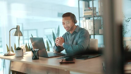 Aufkleber - Headset, man and virtual assistant with laptop in office for online appointment setting. Mic, technology and male receptionist with computer for customer service, help desk or support in workplace.