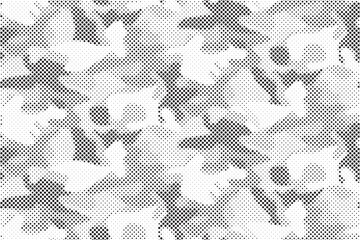 Fototapete - Abstract halftone seamless camouflage pattern. Repeating digital dotted hexagonal camo military texture background. Abstract modern fabric textile ornament. Vector illustration.