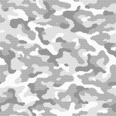 Leinwandbilder - Abstract halftone seamless camouflage pattern. Repeating digital dotted hexagonal camo military texture background. Abstract modern fabric textile ornament. Vector illustration.