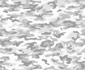 Leinwandbilder - Abstract halftone seamless camouflage pattern. Repeating digital dotted hexagonal camo military texture background. Abstract modern fabric textile ornament. Vector illustration.