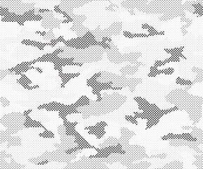 Aufkleber - Abstract halftone seamless camouflage pattern. Repeating digital dotted hexagonal camo military texture background. Abstract modern fabric textile ornament. Vector illustration.