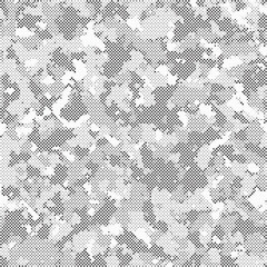 Fototapete - Abstract halftone seamless camouflage pattern. Repeating digital dotted hexagonal camo military texture background. Abstract modern fabric textile ornament. Vector illustration.