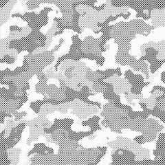 Fototapete - Abstract halftone seamless camouflage pattern. Repeating digital dotted hexagonal camo military texture background. Abstract modern fabric textile ornament. Vector illustration.