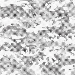 Fototapete - Abstract halftone seamless camouflage pattern. Repeating digital dotted hexagonal camo military texture background. Abstract modern fabric textile ornament. Vector illustration.