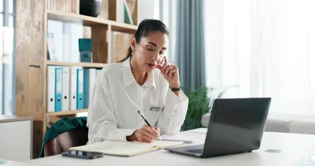 Aufkleber - Laptop, business woman and writing notes for research, to do list and secretary planning schedule. Computer, book and worker with pen for idea, info or receptionist check agenda for admin in office