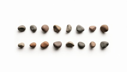Aufkleber - a collection of smooth, grey stones, carefully arranged in rows, showing their unique shapes and textures