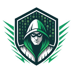 design a captivating hacker logo featuring dynamic, flickering binary code and a single, prominent s