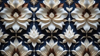 Wall Mural - details of traditional indonesian batik cloth featuring floral motifs and elegant contrast between d