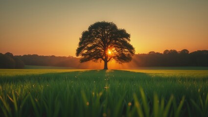 Wall Mural - Scenic landscape of a rural field at sunset with silhouetted trees in Ukraine