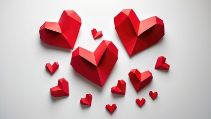 Red heart shape on white paper with abstract design