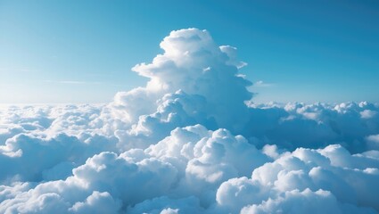 Wall Mural - Expansive white clouds and gentle sunlight against a clear sky background during morning, scenic view of clouds from a plane