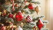© AkuAku - Elegant Christmas scene with a decorated tree, hanging ornaments, and festive lights on a vertical background for seasonal cheer