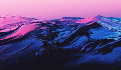 Wall Mural - Abstract Pink Blue Digital Landscape with Glowing Waves