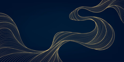 Aufkleber - Vector line golden japanese wave, elegant sea ornament, art deco fancy background. Elegant banner, wavy fantasy pattern, curve abstract design.
