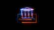 © Amina - Glowing neon bank icon concept background illustration. Neon business bank house sign.