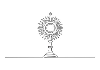 Elegant Monstrance Display in Continuous Line Art for Religious