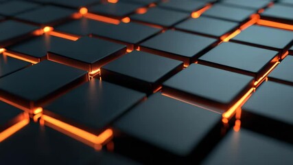 Aufkleber - Dark square tiles with glowing orange light emanating from the gaps, creating a futuristic and high-tech atmosphere.