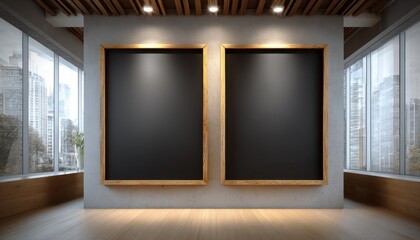 Poster - Two Blank Chalkboards in Modern Office Space, Ideal for Team Collaboration and Business Strategy Presentations, Offering a Space for Innovation and Creativity : Generative AI