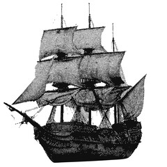 Wall Mural - pirate ship halftone grunge vector design element