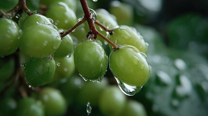 Poster - Close Up of Green Grapes With Water Droplets, Showcasing Freshness and Healthy Eating Habits for Food Industry Marketing : Generative AI