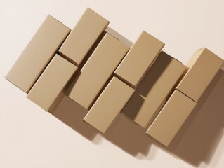 Aufkleber - Neatly Stacked Brown Cardboard Boxes From Above, Representing Logistics and Supply Chain Management for E-Commerce Businesses and Shipping Solutions : Generative AI