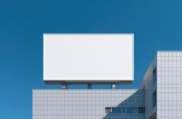 Poster - Blank Billboard on Building Against Blue Sky, Ideal for Outdoor Advertising and Marketing Campaigns, Offering Opportunities for Promotion and Visibility : Generative AI