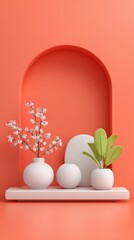 Aufkleber - Minimalist Studio Setting With Plants and Archway, Ideal for Product Showcase and Creative Presentation : Generative AI