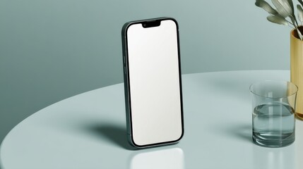 Poster - Smartphone Mockup With Blank Screen on Table, Ideal for Mobile App Advertising and Digital Marketing Campaigns, Displaying Modern Technology and Connectivity : Generative AI