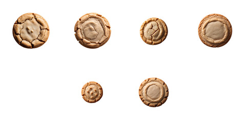Assorted freshly baked cookies displayed on a transparent background, featuring various sizes and textures, isolated for clear visibility and easy use in design projects.