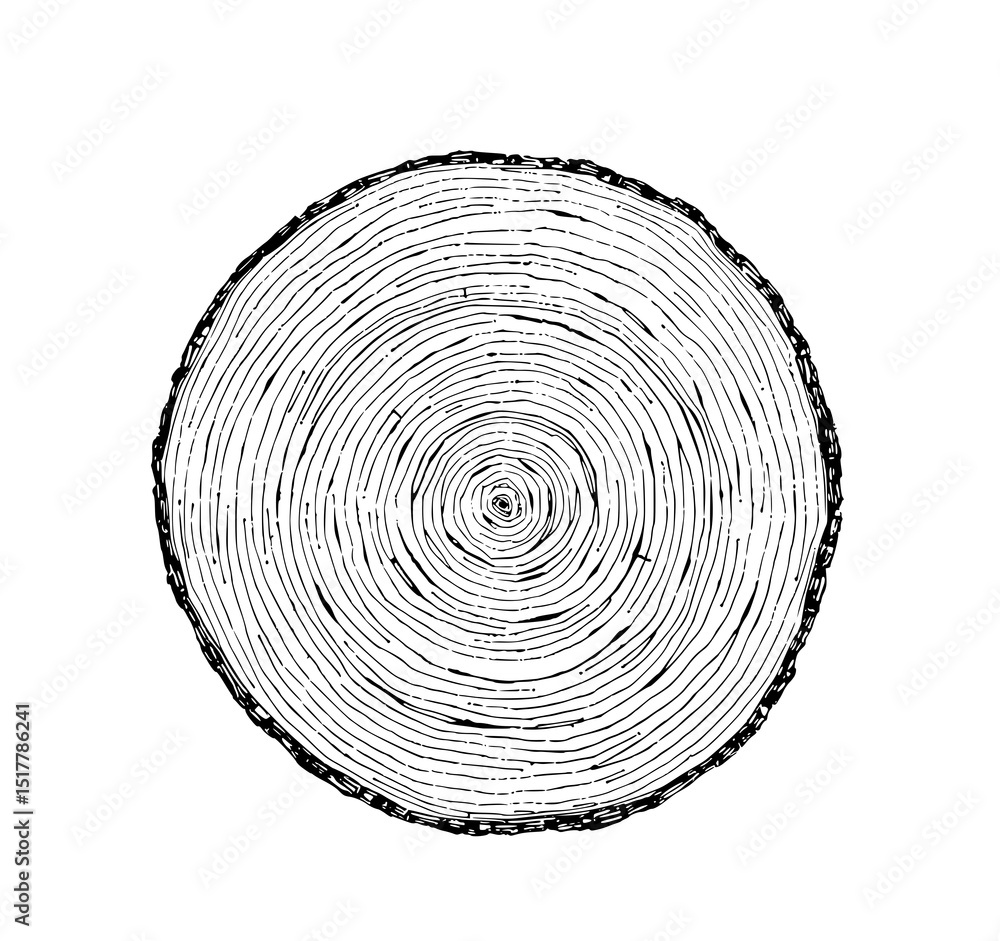 Tree Rung Drawing Tree Rings: A Detailed Ink Drawing of a Cross-Sectioned Tree Trunk ...