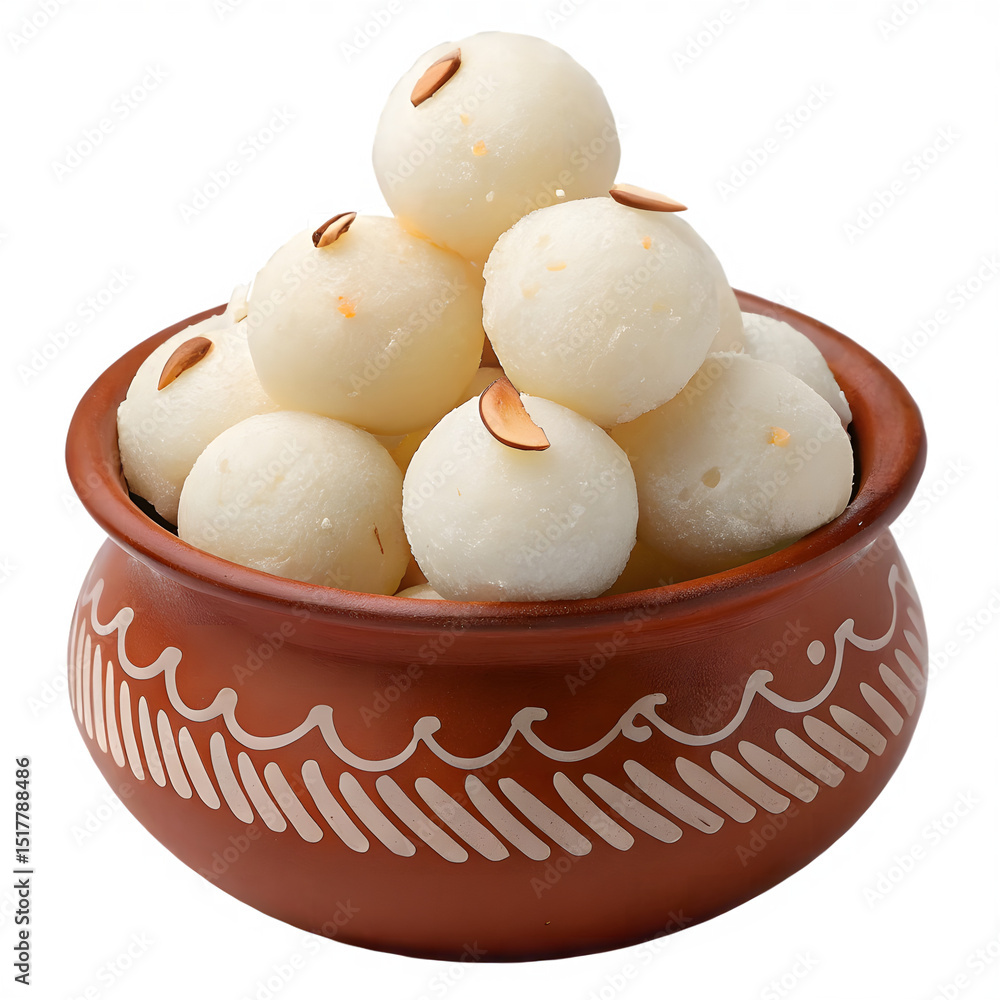 Sweet rasgulla indian dessert in bowl isolated on transparent ...