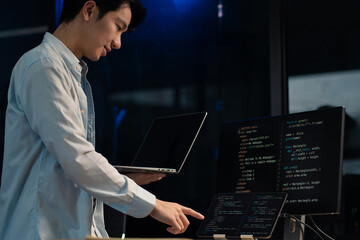 development programmer male working in website a software and coding technology.