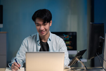 development programmer male working in website a software and coding technology.